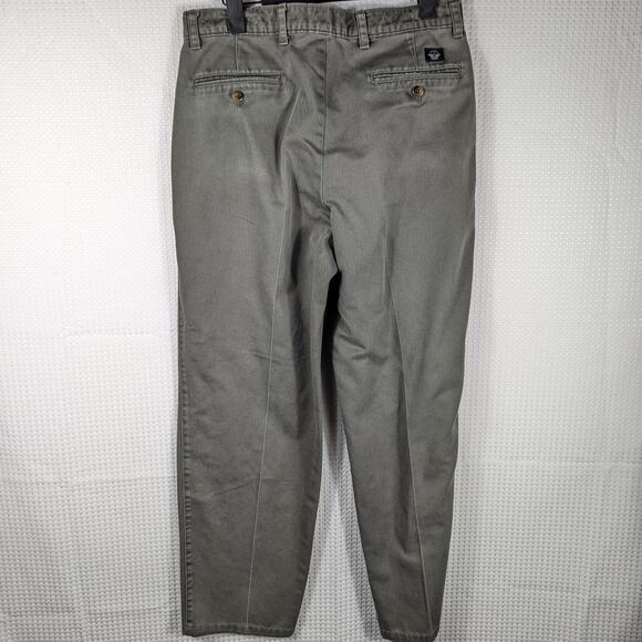 Dockers Khakis 33x32 Mens Pleated Chino Pants Olive Green Cotton Vintage Y2K - Picture 2 of 4